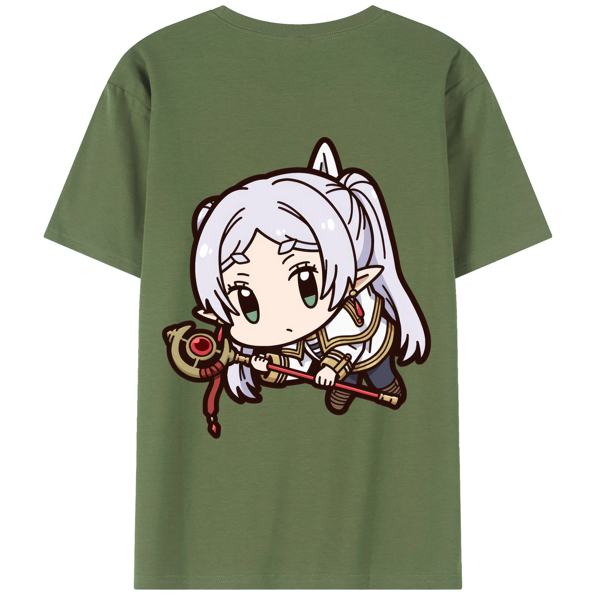 （画像用） 葬送のフリーレン Frieren 綿100％ メンズ半袖Tシャツ（バックプリント） 通気性